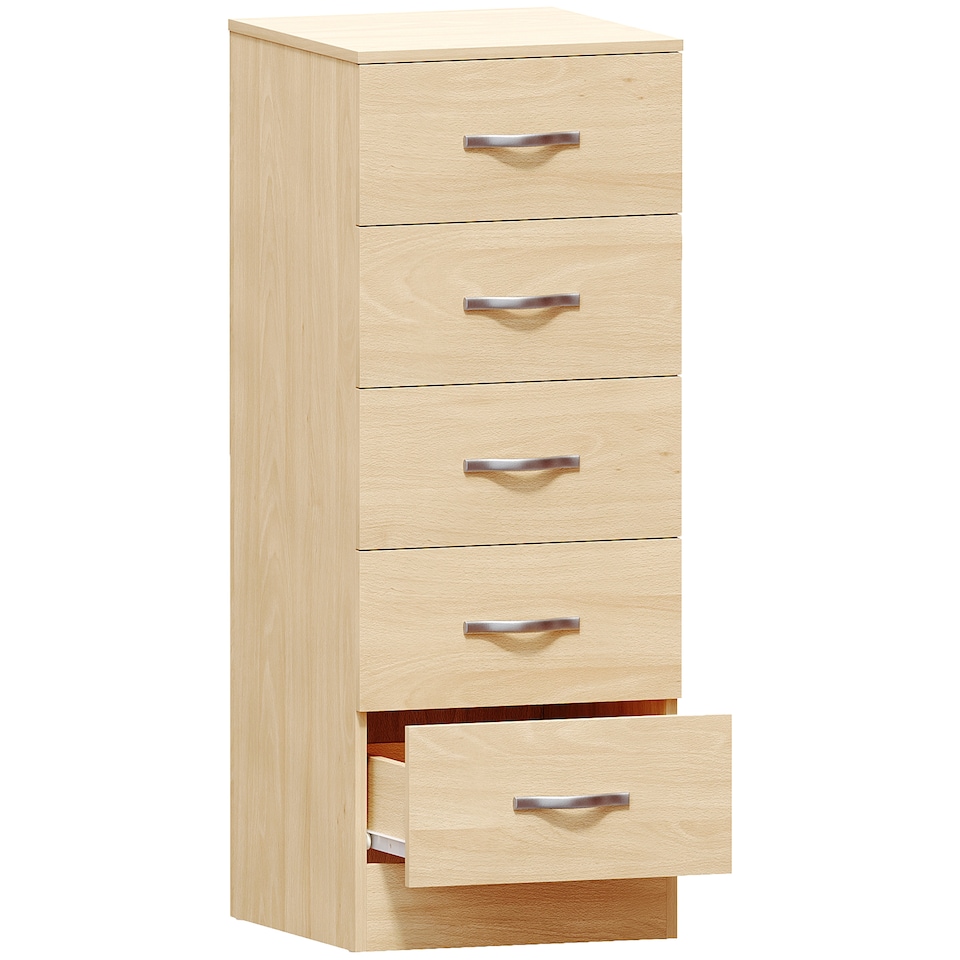 image 1 of Vida Designs Riano 5 Drawer Narrow Chest of Drawers Bedroom Storage, Pine