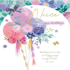 Words 'n' Wishes Niece Birthday Card - Happy Birthday Card with Floral Balloons Design and Foil Details - Birthday Card for Women/Girls