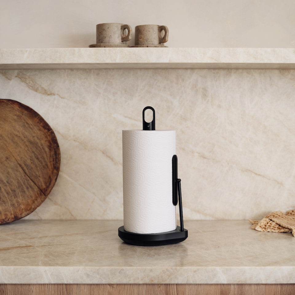 image 1 of Simplehuman Kitchen Roll Holder with built in Spray Bottle Pump, Mattee Black Steel | Black | Matte Black Steel | 1