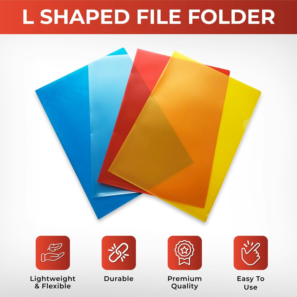 image 1 of Pack of 25 A4 Clear L Shaped Open Top and Side Report File Folders
