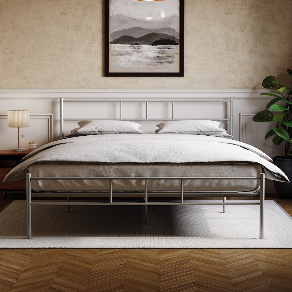 image 1 of Vida Designs Dorset 5ft King Size Bed Metal Frame, Silver, 150 x 200cm