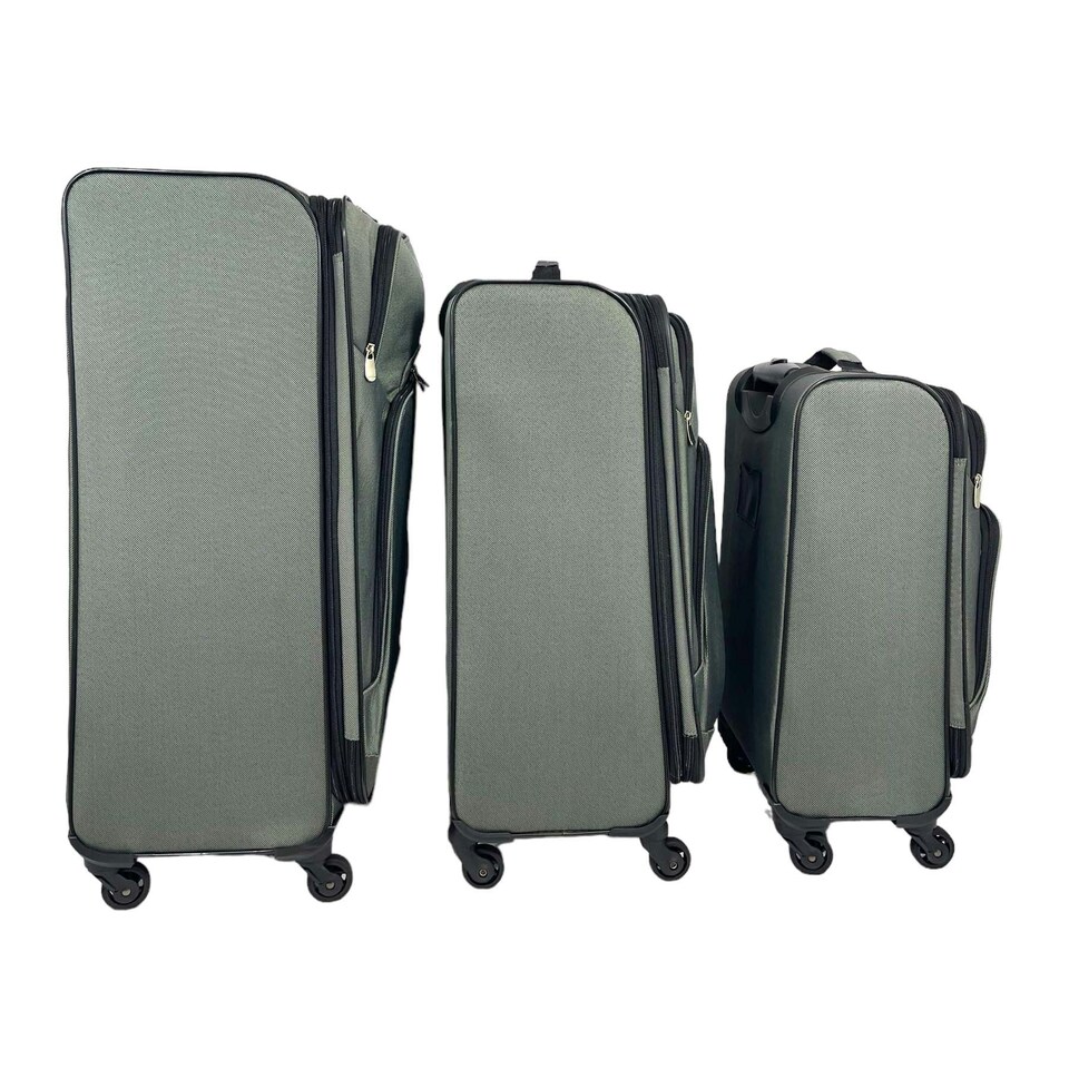 image 1 of 3Pcs Luggage Suitcase Set Soft Shell Trolley 4 Wheel Travel Cabin Carry On Bag Black | Medium