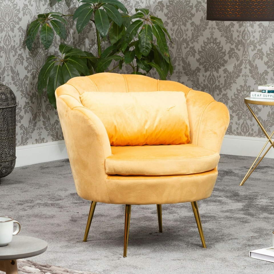 image 1 of Benicia Velvet Fabric Petal Chair - Yellow