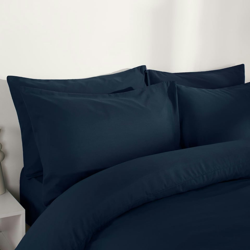 image 1 of OHS Soft Plain Microfibre Duvet Cover and Pillowcase Set, Single - Navy Blue