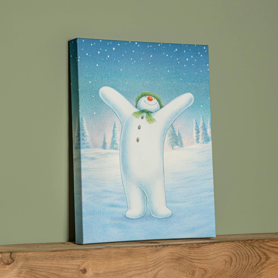 image 1 of 30 x 40cm Battery Operated Light up The Snowman Christmas Canvas with LEDs