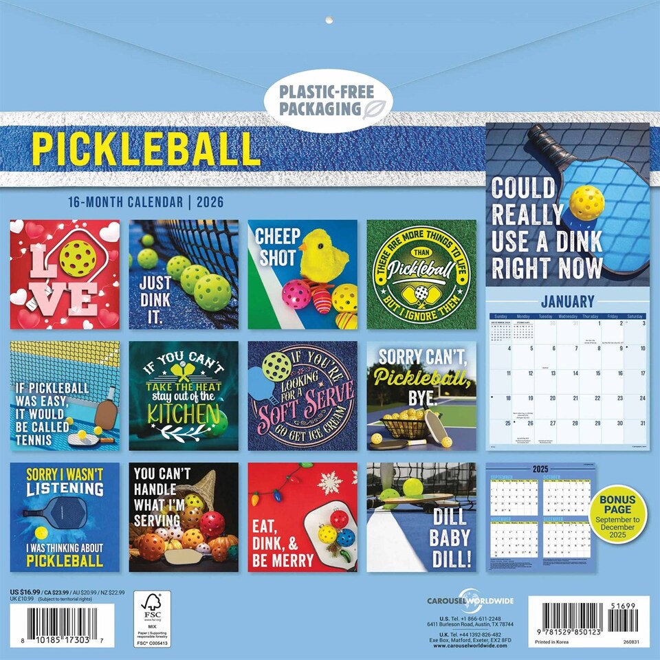 image 1 of Pickleball Calendar 2026, Wall Calendars, Month To View, Sports, Gift