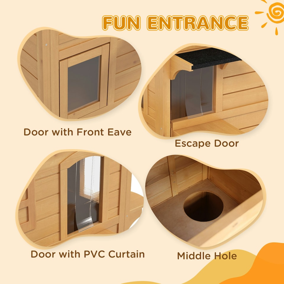 image 1 of PawHut Wooden Cat House Cat Cave Pet Shelter Condos Outdoor Natural Wood Finish