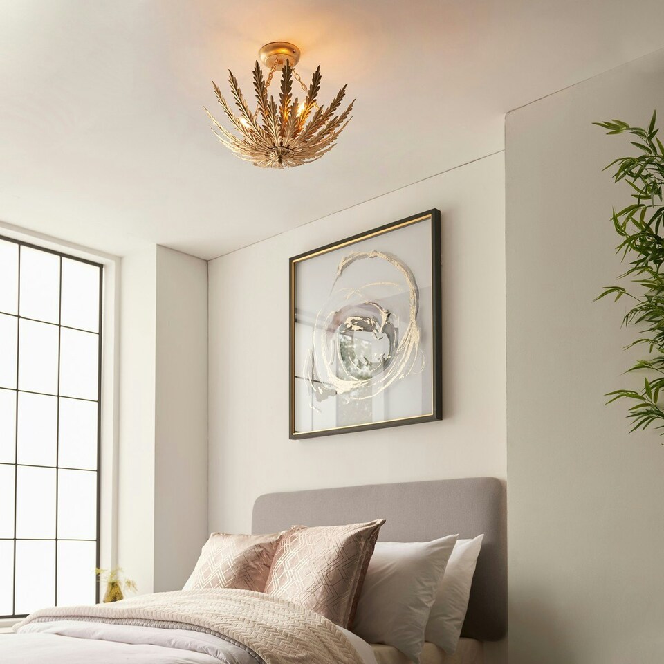 image 1 of Delphine Decorative Gold Layered Leaf Semi Flush Ceiling Light