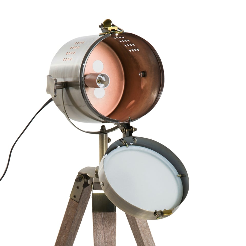 image 1 of HOMCOM Vintage Tripod Table Desk Lamp Bedside Light Copper Finish Wooden Base