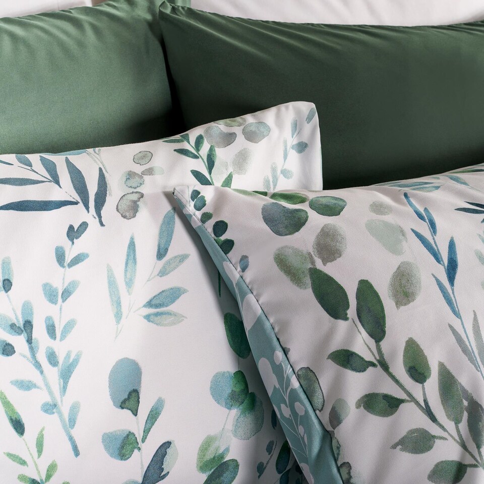 image 1 of OHS Watercolour Floral Reversible Bedding Set Duvet Cover with Pillowcase | Green | Green | Double