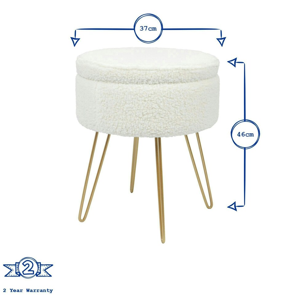 image 1 of Harbour Housewares Cream Boucle Storage Footstool Round Ottoman With Gold Base H46 x D37cm Warm Storage Neutral Statement Yellow