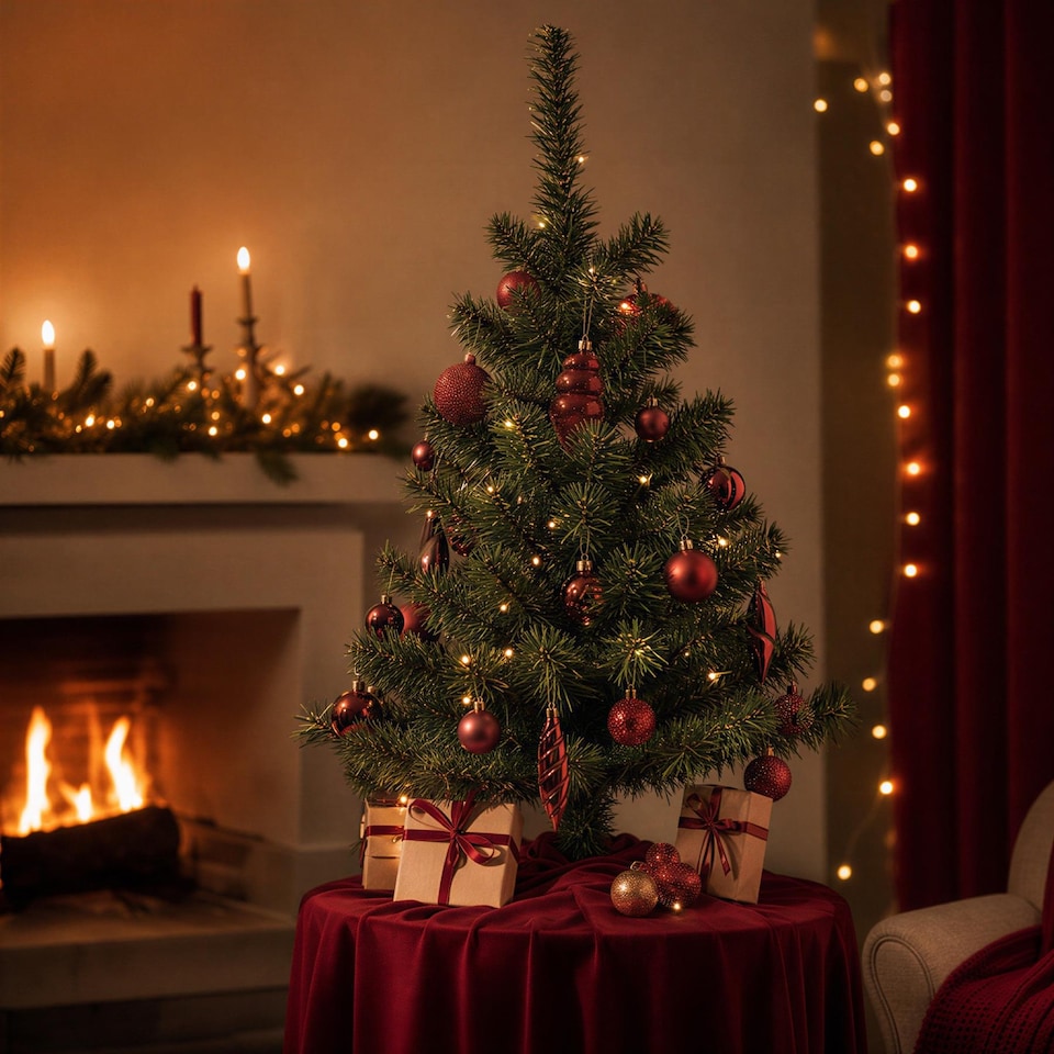 image 1 of Harbour Housewares 2x Artificial Fir Christmas Trees - 60cm/2ft - Indoor Small Xmas Tree Desktop Tree with Stand Mini Décor