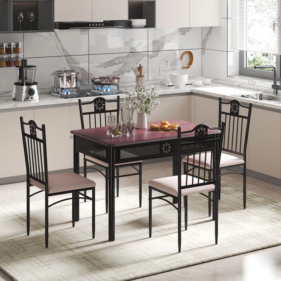 image 1 of COSTWAY 5PCS Dining Table & Chair Set Breakfast Bar Kitchen Furniture with Padded Seat
