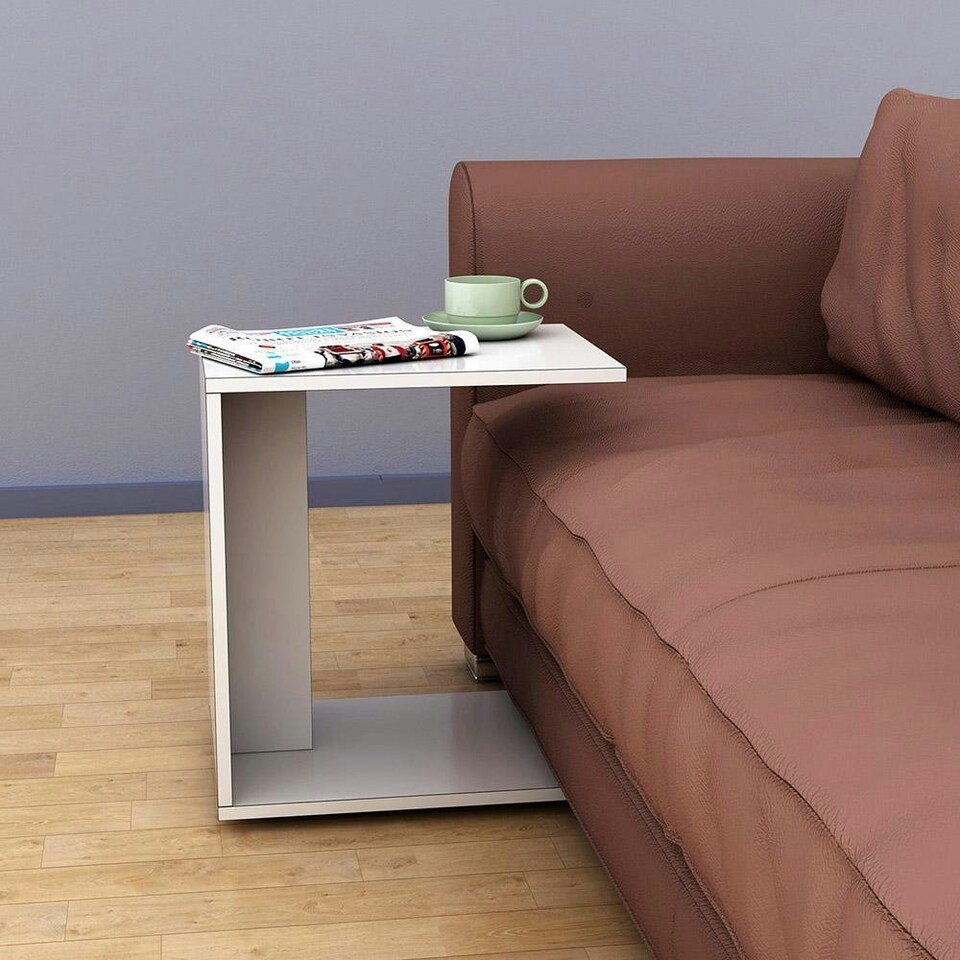 image 1 of Adore Florida Matt White Sofa Laptop Table on Castors - Mobile Side Table White