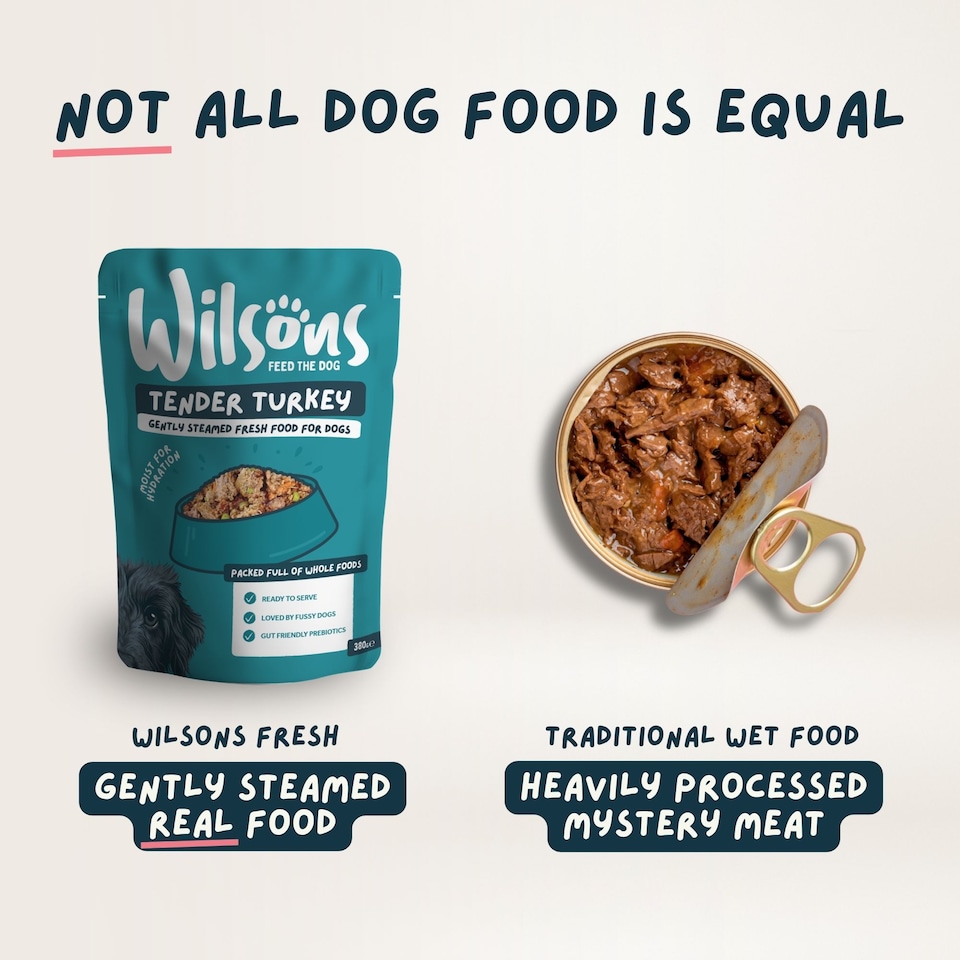 image 1 of Wilsons Turkey Fresh Dog Food Premium Natural Protein Complete Balanced Diet - 8x 380g Pouches