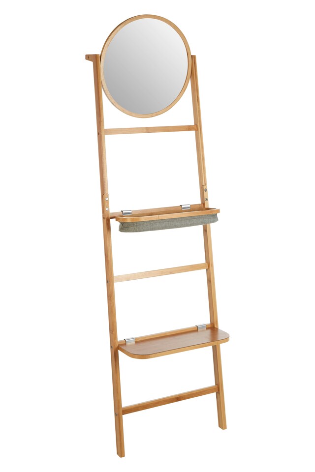 image 1 of Orsina Versatile 5 Tier Towel Rack With Mirror, Integrated Mirror Towel Rack For Washroom, Foldable Toiletries Trays