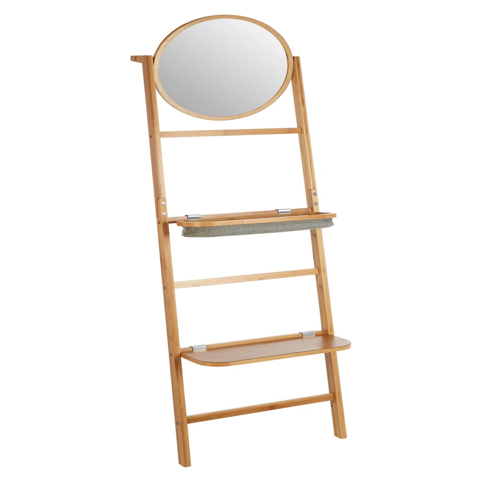 image 1 of Interiors By Premier Versatile 5 Tier Towel Rack With Mirror, Integrated Mirror Towel Rack For Washroom, Foldable Toiletries Trays