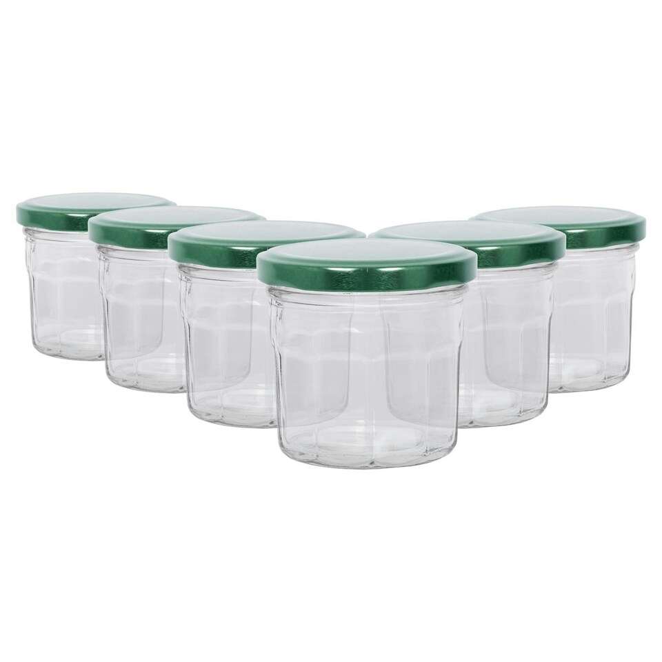 image 1 of Argon Tableware Glass Jam Jars with Green Lids - 130ml - Pack of 6