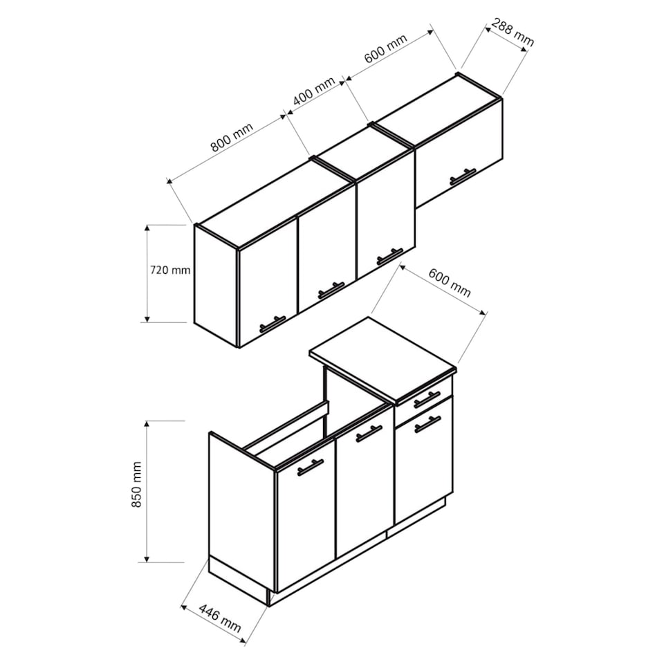 image 1 of Lina Kitchen Cabinets 5 Unit Set Sink, Base & Wall Units - Black Grey 1800mm