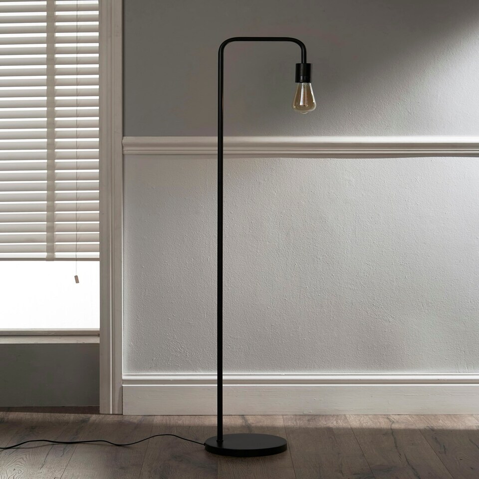 image 1 of Caitlin Industrial Filament Bulb Floor Lamp Black Black