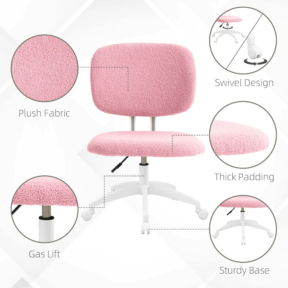 image 1 of Vinsetto Fluffy Home Office Chair with Adjustable Height, Armless, Pink