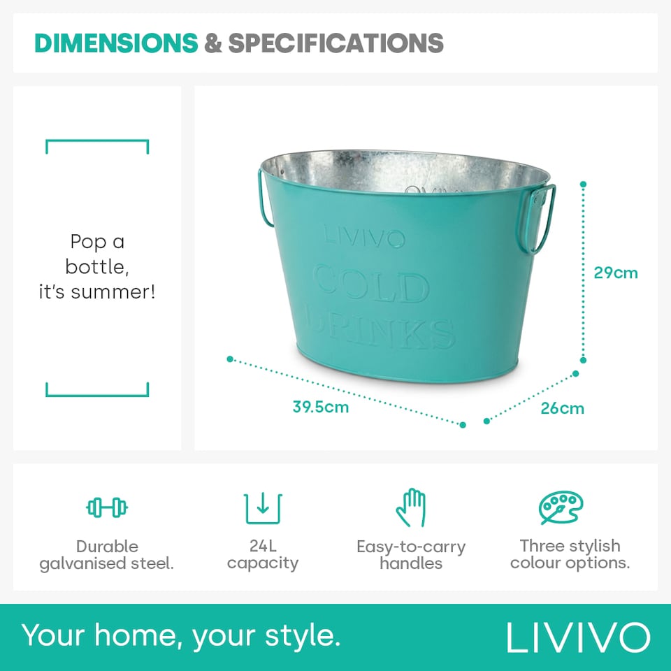 image 1 of Galvanised Steel Drinks Bucket - Turquoise
