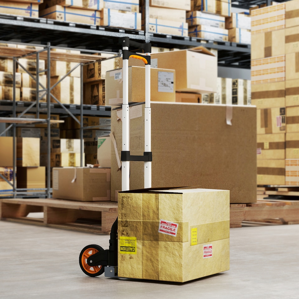 image 1 of HOMCOM Folding Sack Truck, 70kg Lightweight Hand Truck with Wheels, Foldable Trolley Cart with Telescoping Handle for Warehouse, Office, Luggage, Silver Tone