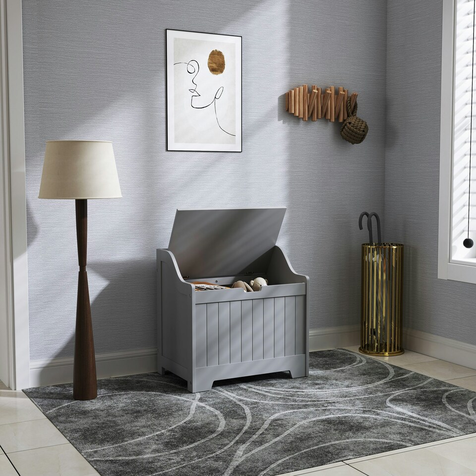 image 1 of HOMCOM Storage Trunk with Safety Hinge for Living Room, 56.4cm Grey