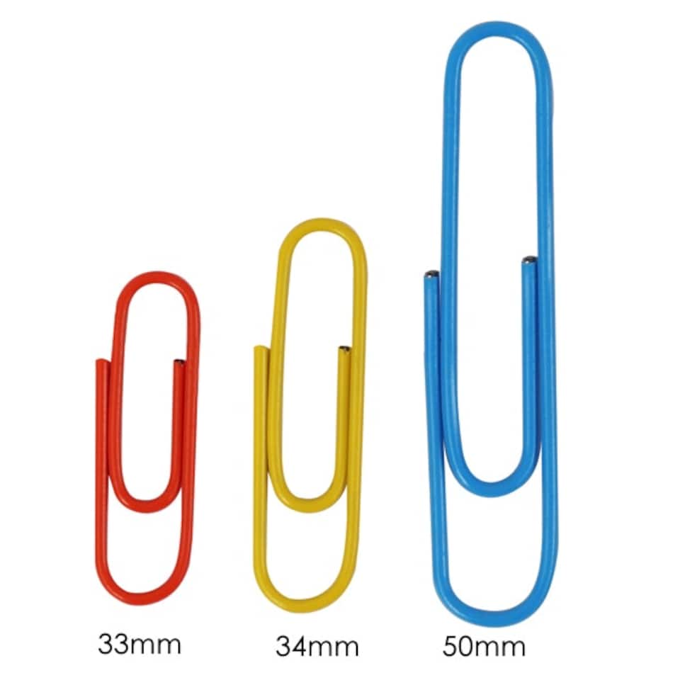 image 1 of Pack of 100 Assorted Coloured 33mm Paper Clips