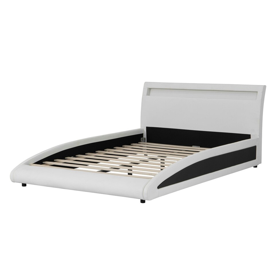 image 1 of Neptune LED Lights Headboard Gaming Style White Faux Leather Bed Frame (Double)