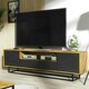image 2 of TV Unit 200cm Oak Body with Black Doors and Drawer on Metal Base | Multi | Oak | One Size | 1