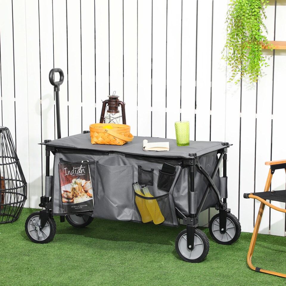 image 1 of Outsunny Folding Wagon Garden Cart Collapsible Camping Trolley for Outdoor