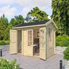 Wrexham 1-Log Cabin, Wooden Garden Room, Timber Summerhouse, Home Office - L430 x W288.1 x H250.8 cm Brown