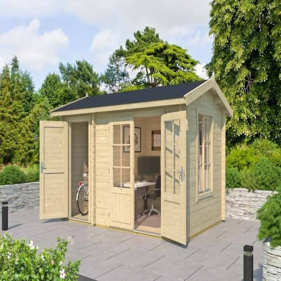 image 1 of Wrexham 1-Log Cabin, Wooden Garden Room, Timber Summerhouse, Home Office - L430 x W288.1 x H250.8 cm Brown