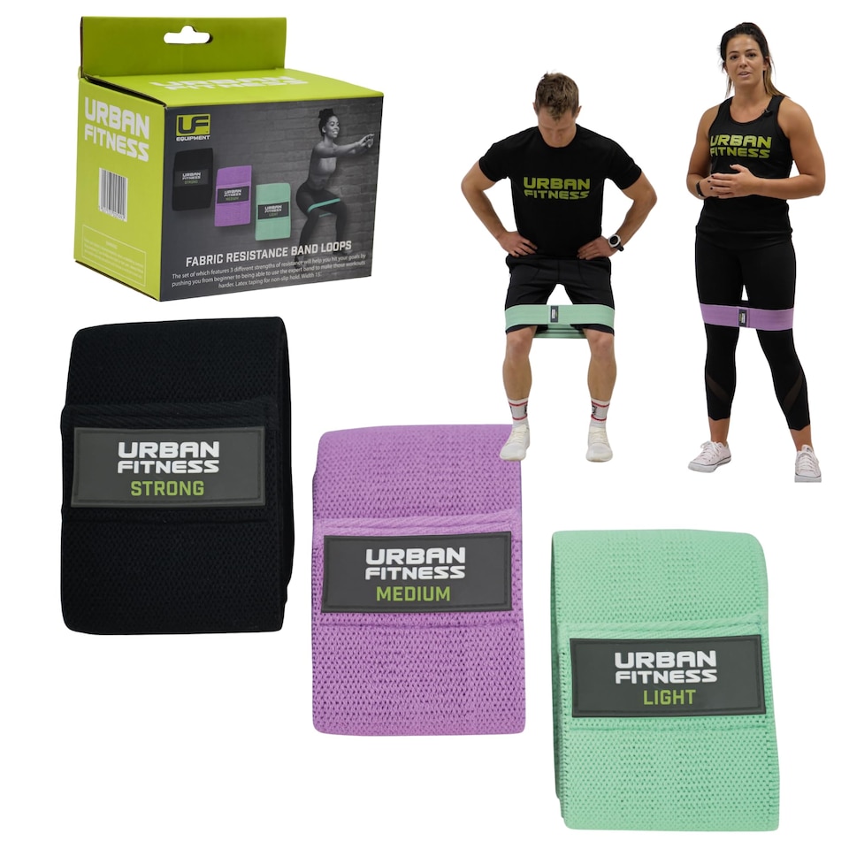 image 1 of Urban Fitness Unisex (Set 3) Fabric Resistance Band Loop Set Of 3 15 Inch, White, One Size UK