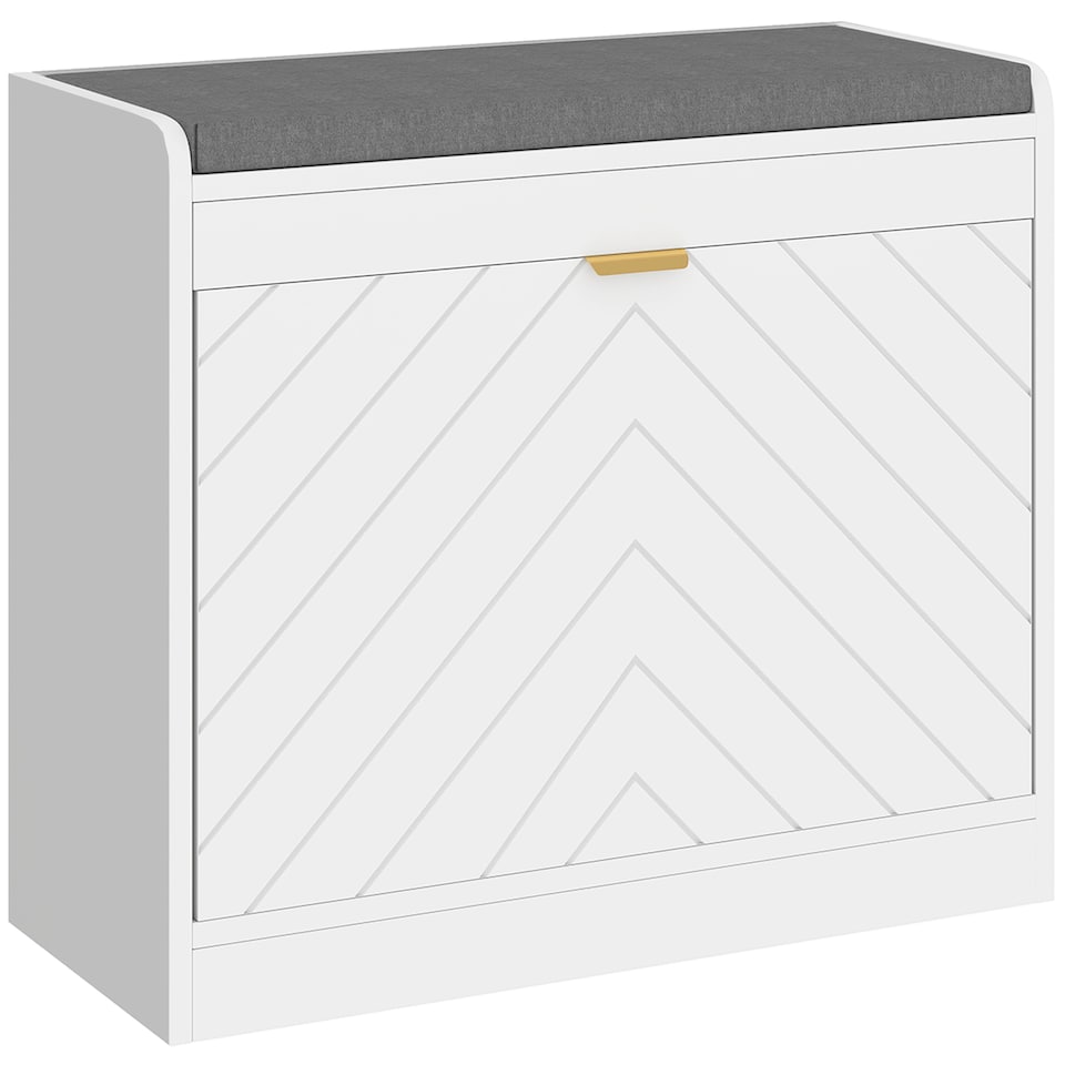 image 1 of HOMCOM Shoe Bench with 1 Flip Drawer, Cushion, 5 Pairs for Entryway White