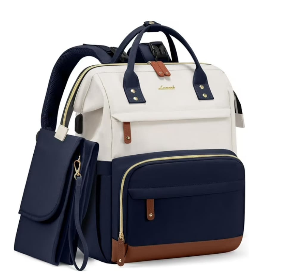 image 1 of Lovevook Diaper Backpack,Large Diaper Bag Mummy Bag for New Mum Daddy,Convenient Work Travel Baby Bag for Office Mummy and Travel Essential Baby Shower-Beige+Navy Blue-Brown