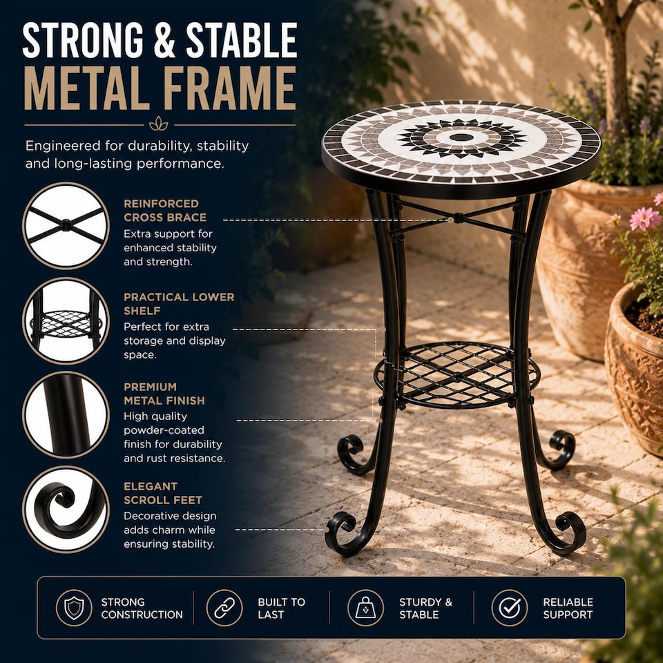 image 1 of Medina Mosaic Plant Stand Side Table with Ceramic Tile Top for Indoor and Outdoor Use