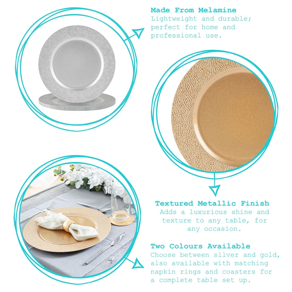 image 1 of Argon Tableware Hammered Charger Plates - 33cm - Gold - Pack of 6 | Gold | Hammered Gold