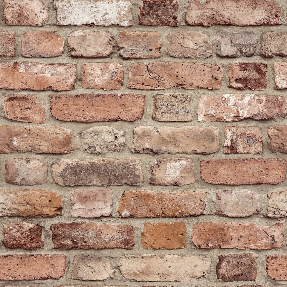 image 1 of Grandeco Rustic Red Brick Smooth Paper Wallpaper, Terracotta | Orange | Brick Red | 5.32