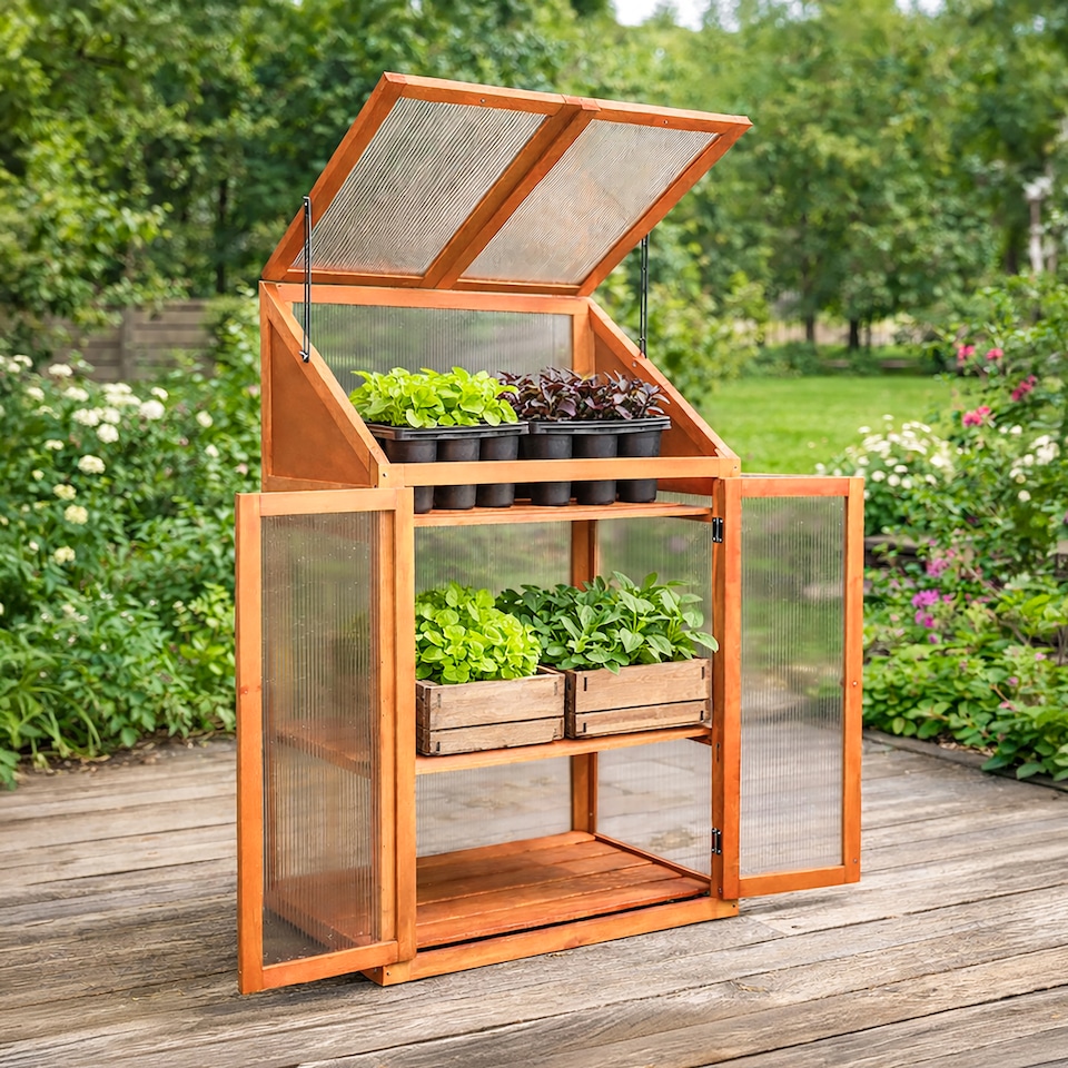 image 1 of Marco Paul Large 3 Tier Wooden Garden Greenhouse