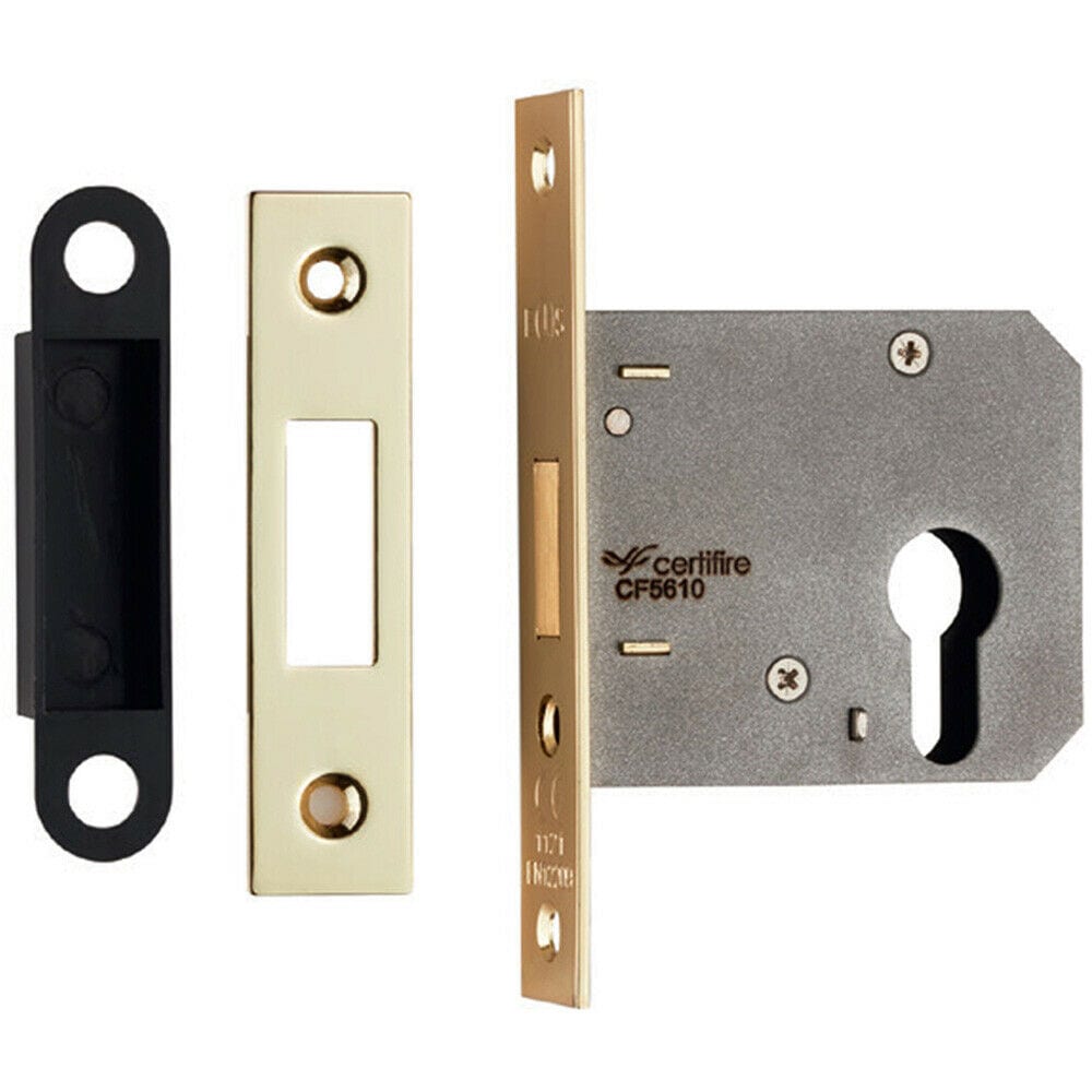 Loops Residential Euro Profile Deadlock Casing 78.5mm 108mm Fixings Electro Brassed in Metallics