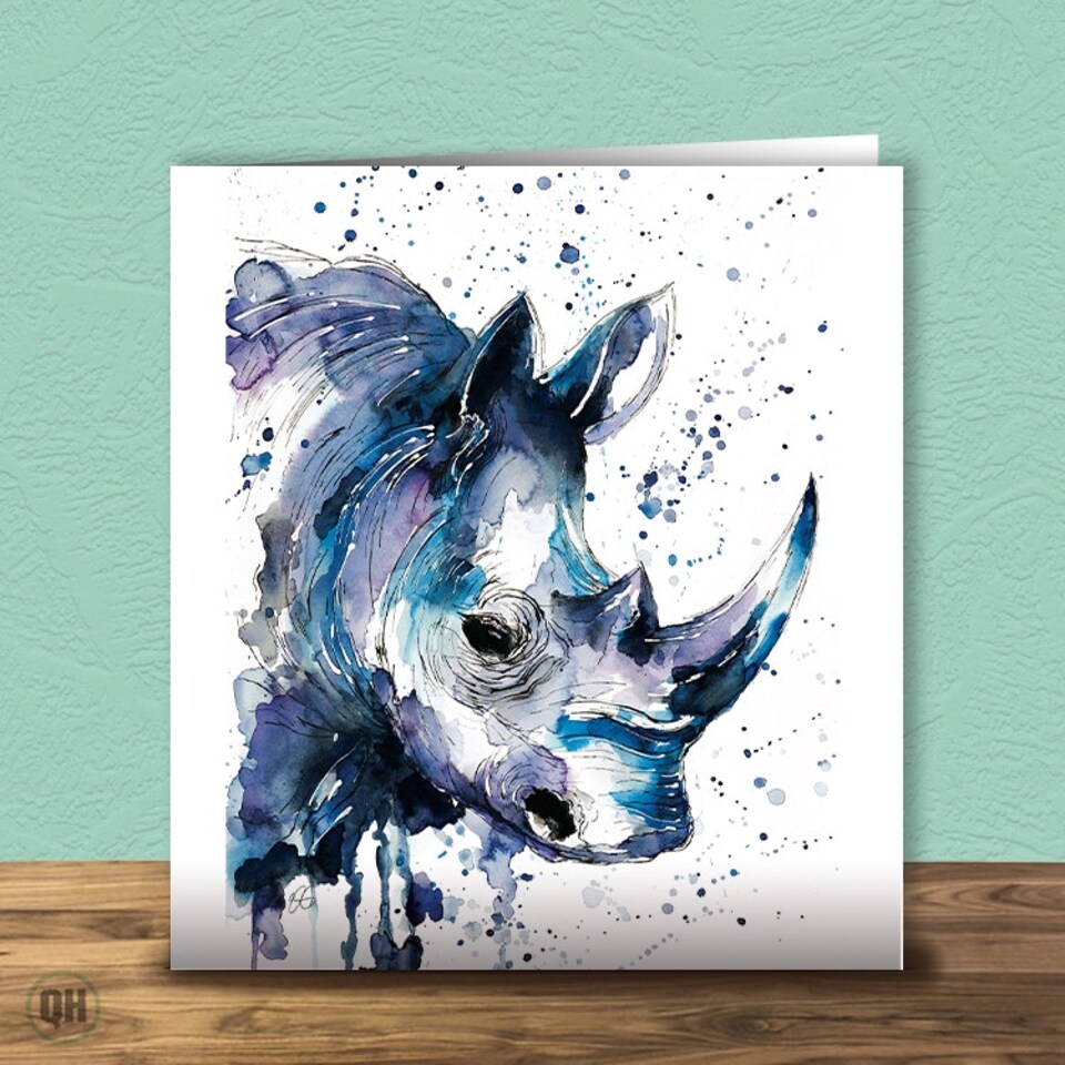 image 1 of Watercolour Rhino - Elizabeth Grant Art Card