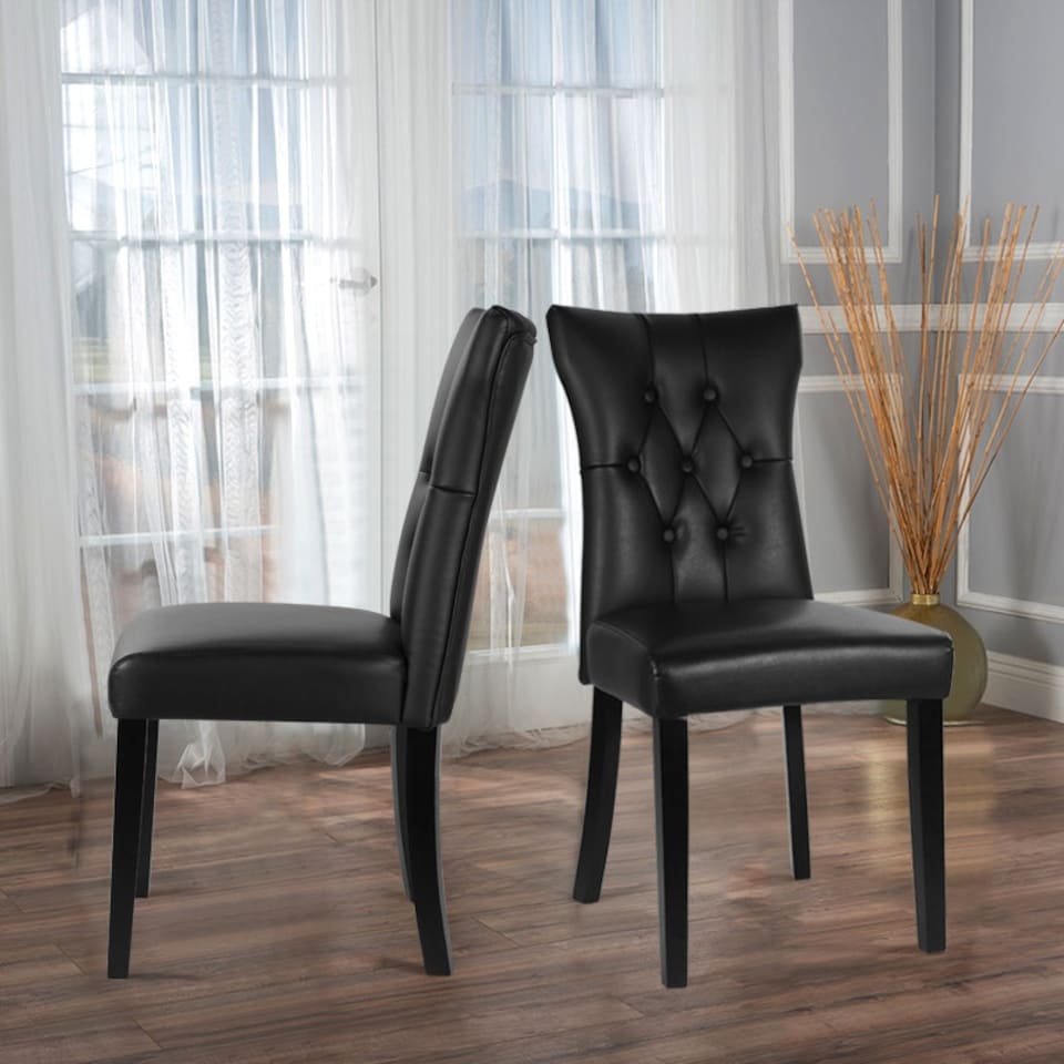 image 1 of Living and Home 2-Piece Leather High Backrest Dining Chairs - Black