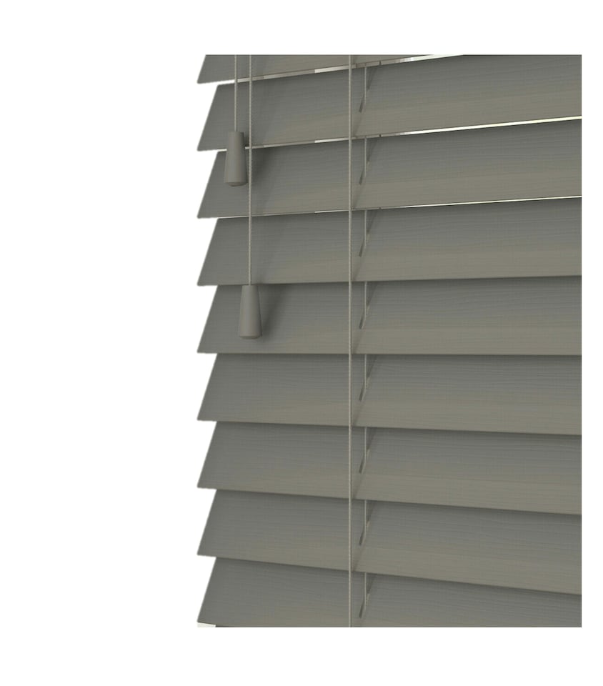 image 1 of 250cm Smooth Grey Smooth Finish Faux Wood Venetian Blinds with Strings  (120cm Drop) | Grey | Grey