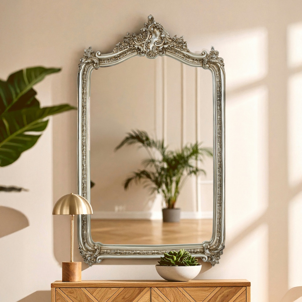 image 1 of Exquisite Ornate Champagne Wall Mirror,Lounge Mirror With Intricate Floral Motifs,Decorative Framed Mirror Gold
