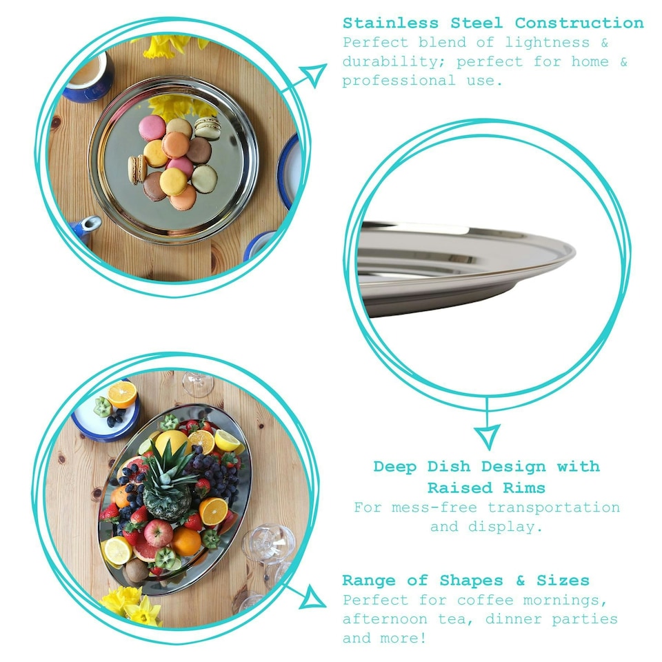 image 1 of Argon Tableware Round Stainless Steel Serving Trays - 40.5cm - Pack of 3