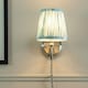 image 2 of ValueLights Neely Plug in Brushed Chrome Wall Light with Blue Pleated Shade
