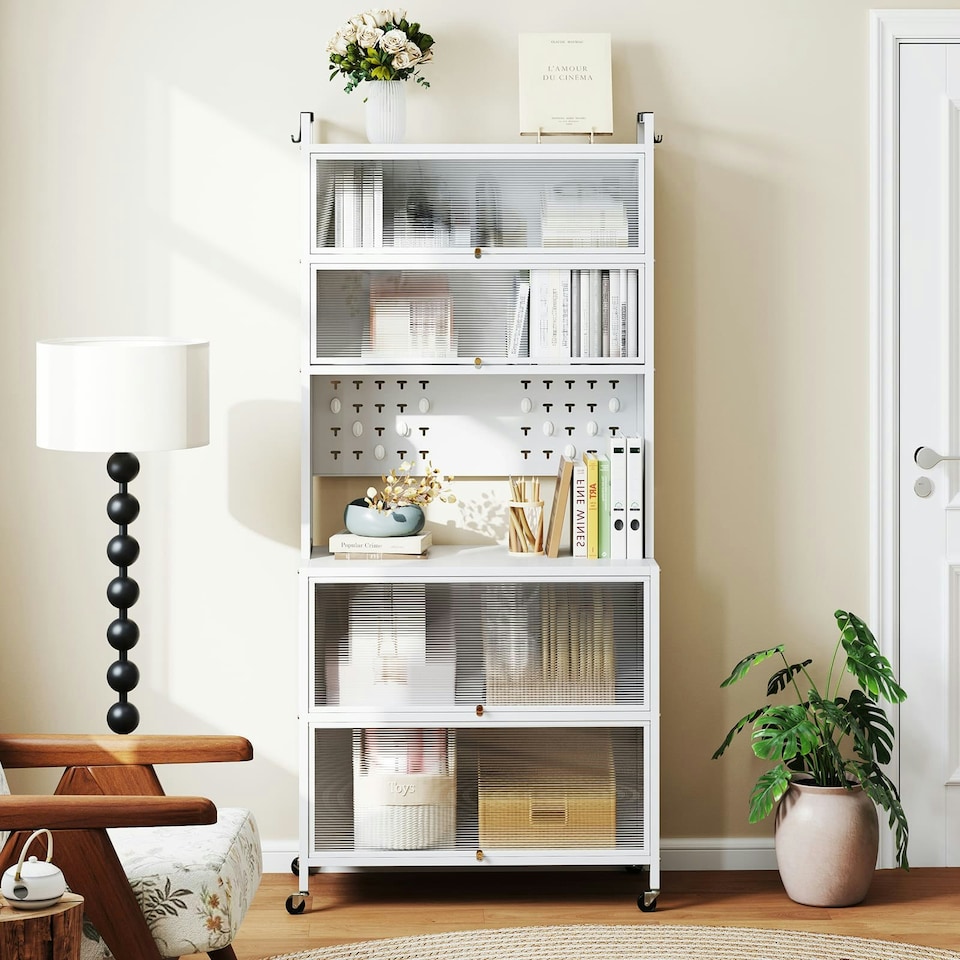 image 1 of COSTWAY 6-Tier Kitchen Pantry Cabinet Buffet Cabinet White White