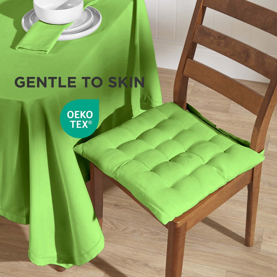 image 1 of Homescapes 4 x Seat Pads Luxury Cotton Indoor Outdoor Garden Dining Cushion Lime | Green | 40 x 40 cm | 4